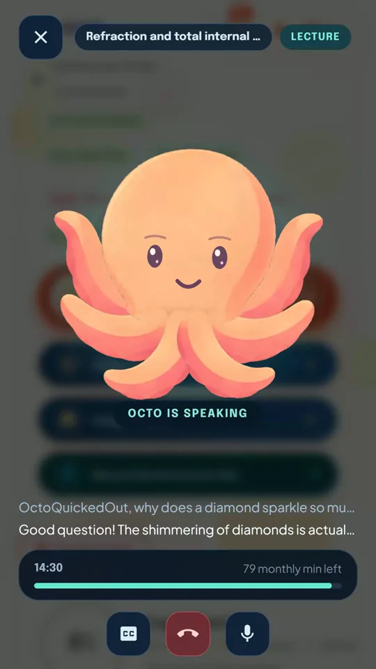 Real Octo Live screen during a Physics explanation